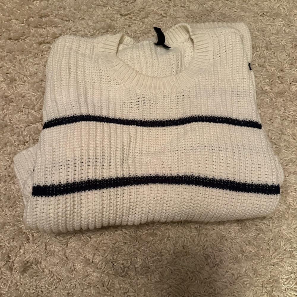 White and Black Striped Sweater